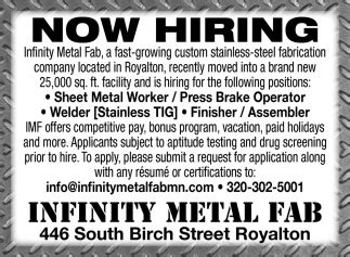 infinity metal fabrication royalton mn|Infinity Metal Fab.